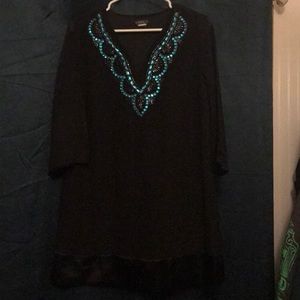 Beaded Black 3/4 Sleeve Dress